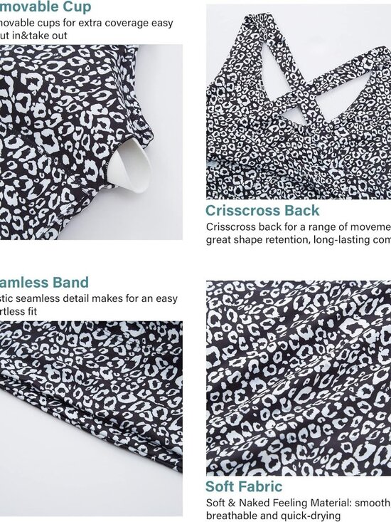 👑 Women's White Leopard Sports Bra Longline Wirefree Padded Medium Cropped Tops - Picture 6 of 6